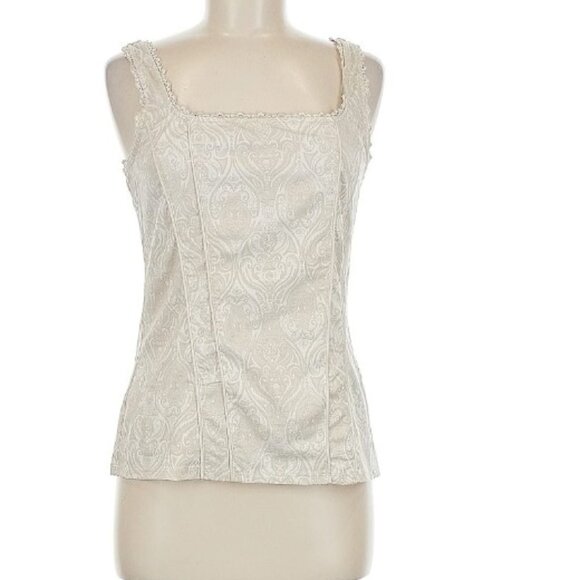 WHBM women's cream camisole, embroidered, trimmed with lace. Medium - Picture 1 of 9